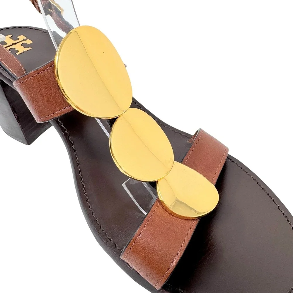 Tory Burch Patos‎ Multi Disk Heeled Sandal Brown Size 9M Embellished